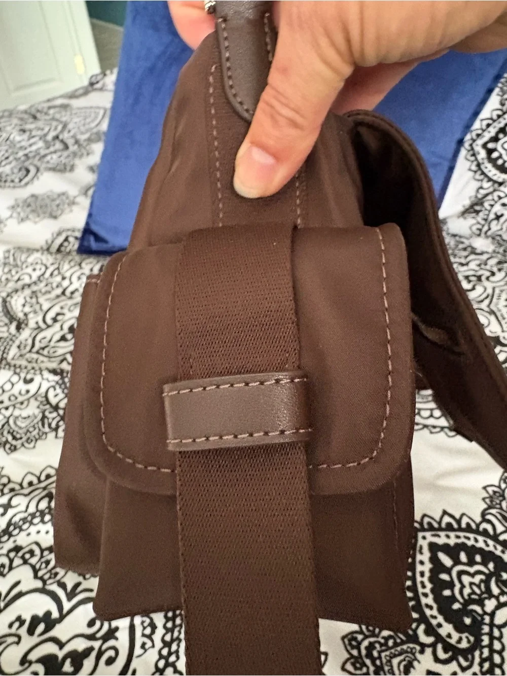 kate spade brown nylon messenger bag with gold hardware